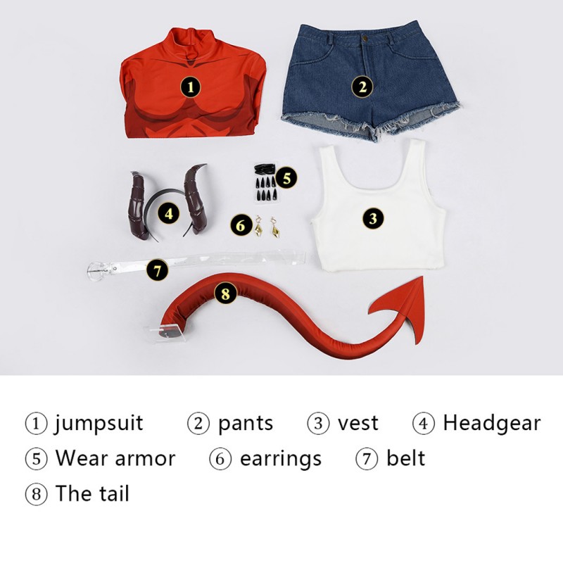 Dispatch Malevola Cosplay Costume Red Bodysuit for Women with Tail Full Set