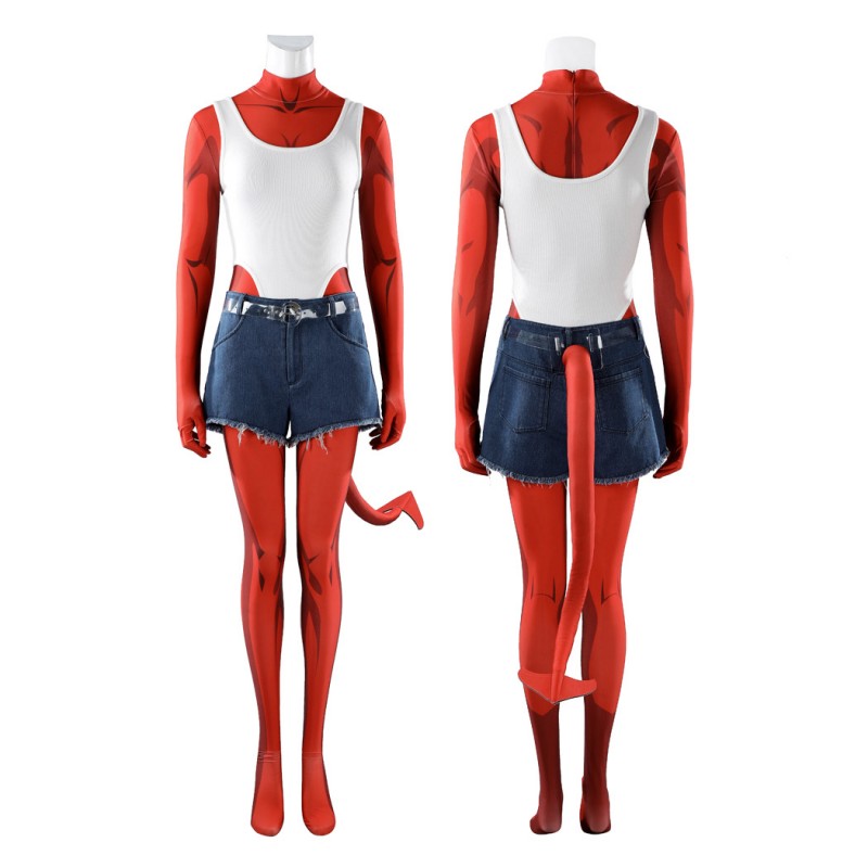 Dispatch Malevola Cosplay Costume Red Bodysuit for Women with Tail Full Set