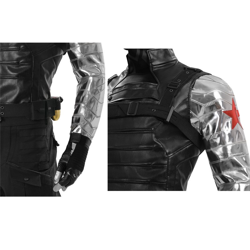 Captain America The Winter Soldier Cosplay Costume Bucky Barnes Black Suit Full Set