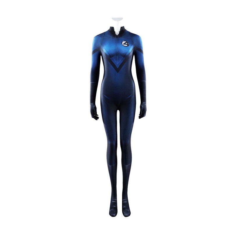Invisible Woman Fantastic Four 2005 Cosplay Costume Susan Storm Navy Polyester Printed Jumpsuit