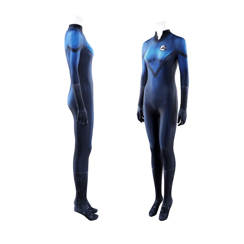 Invisible Woman Fantastic Four 2005 Cosplay Costume Susan Storm Navy Polyester Printed Jumpsuit