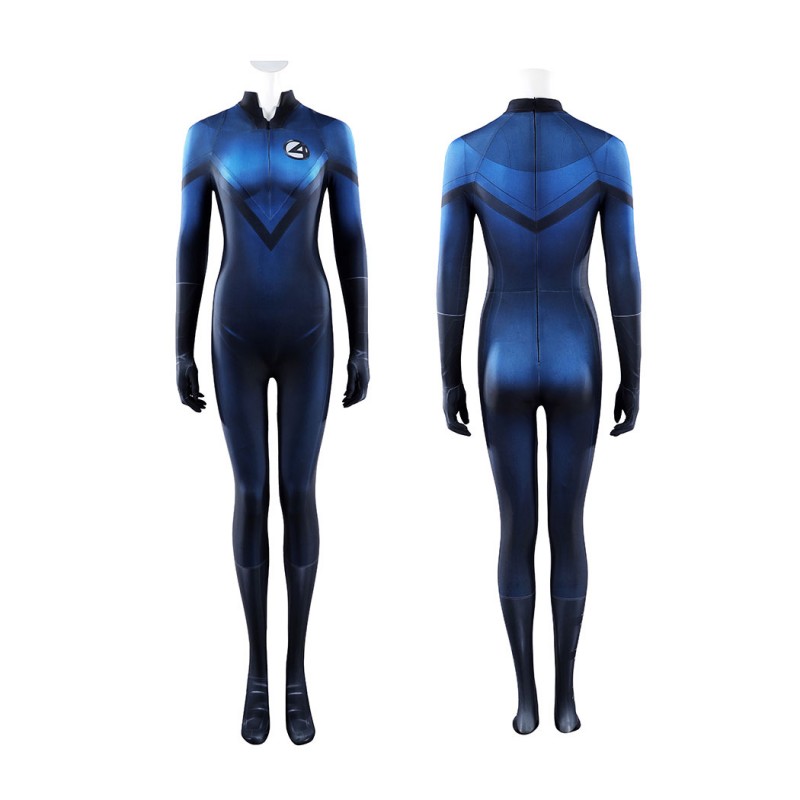Invisible Woman Fantastic Four 2005 Cosplay Costume Susan Storm Navy Polyester Printed Jumpsuit