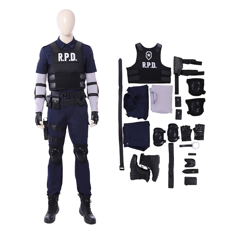 Clearance Sale - Male Large Size Resident Evil 2 Leon Scott Kennedy Cosplay Costumes with Shoes 9.5 US