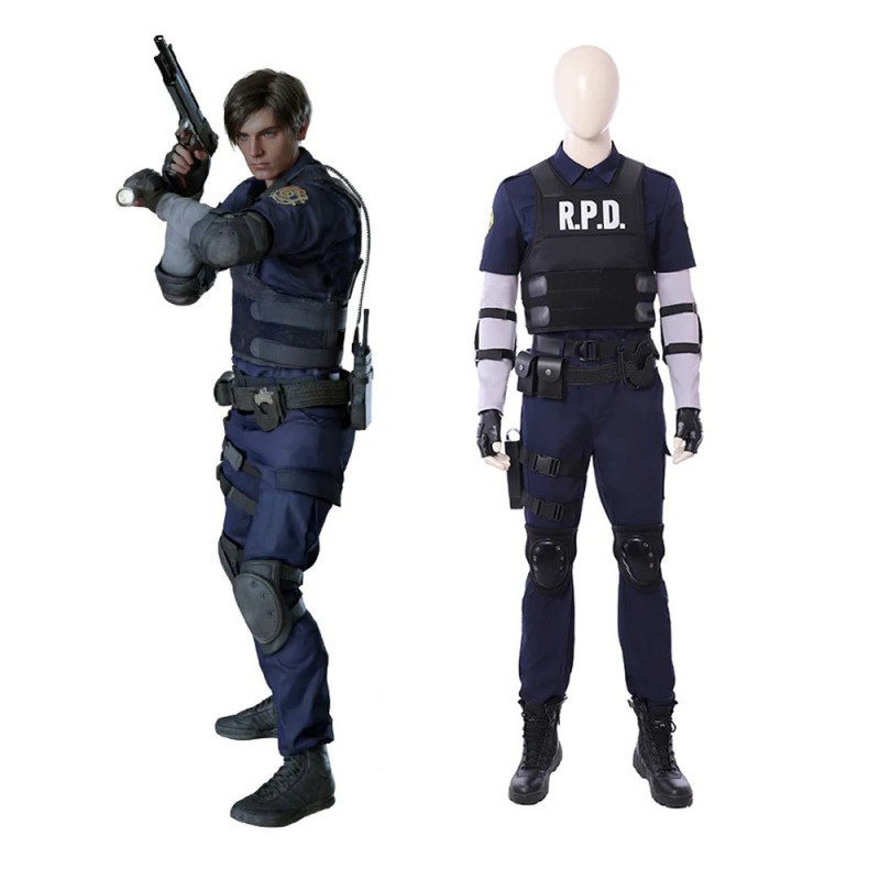 Clearance Sale - Male Large Size Resident Evil 2 Leon Scott Kennedy Cosplay Costumes with Shoes 9.5 US