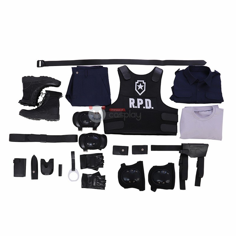 Clearance Sale - Male Large Size Resident Evil 2 Leon Scott Kennedy Cosplay Costumes with Shoes 9.5 US