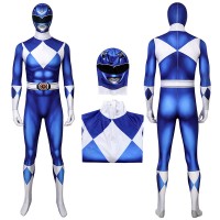 Clearance Sale - Ready To Ship - Male Large Size with 12 US EVA Foot Pad Adult Blue Power Rangers Jumpsuit Cosplay Costumes