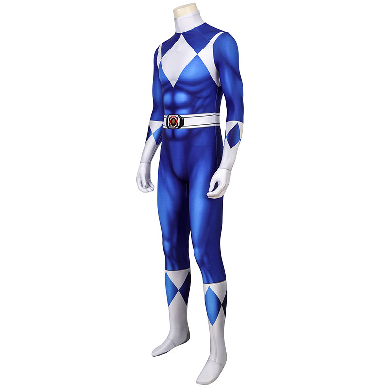 Clearance Sale - Ready To Ship - Male Large Size with 12 US EVA Foot Pad Adult Blue Power Rangers Jumpsuit Cosplay Costumes