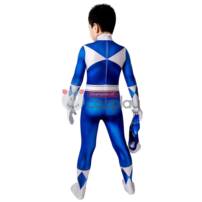 Power Rangers Blue Ranger Costume for Kids Suit Zentai Jumpsuit Halloween, L