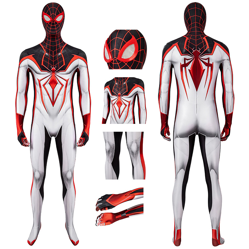 Spider-Man TRACK Suit White Spiderman Miles Morales Cosplay Costume ...