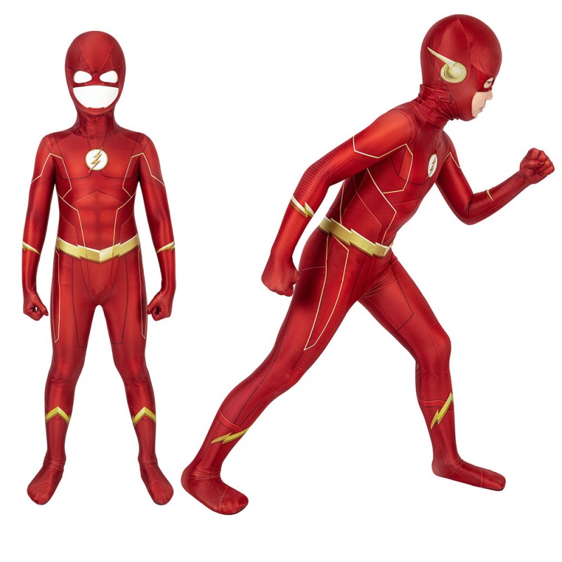 Children Barry Allen Red Bodysuit Halloween Champion Cosplay Costumes