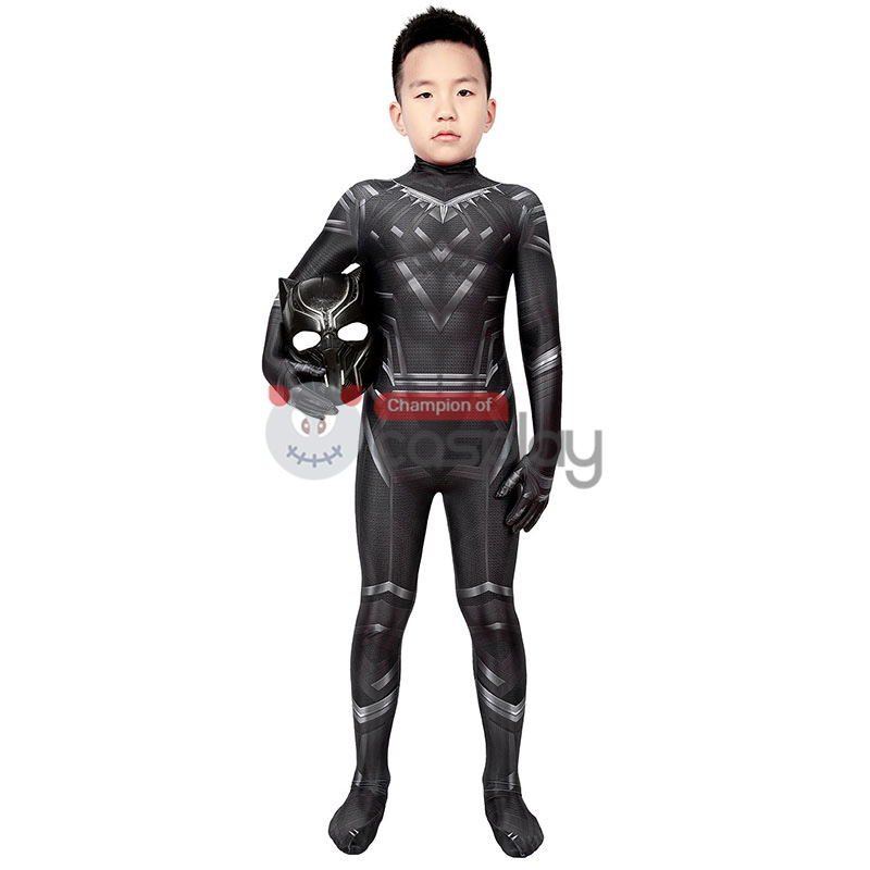 Kids Captain America Civil War T'Challa Cosplay Costume Black Panther Jumpsuit