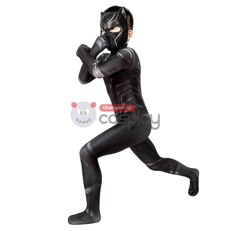 Kids Captain America Civil War T'Challa Cosplay Costume Black Panther Jumpsuit