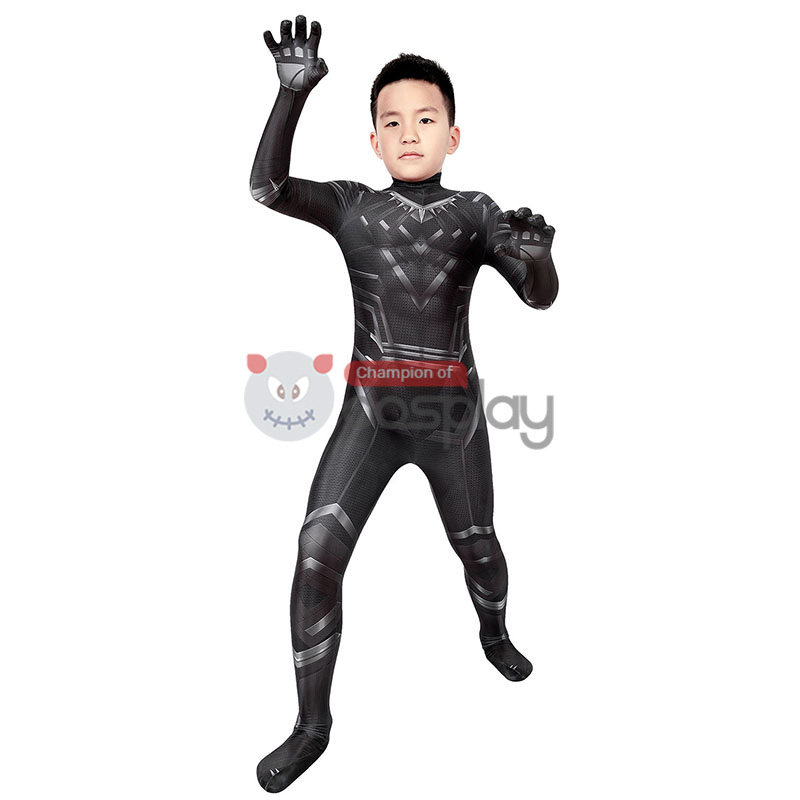Kids Captain America Civil War T'Challa Cosplay Costume Black Panther Jumpsuit
