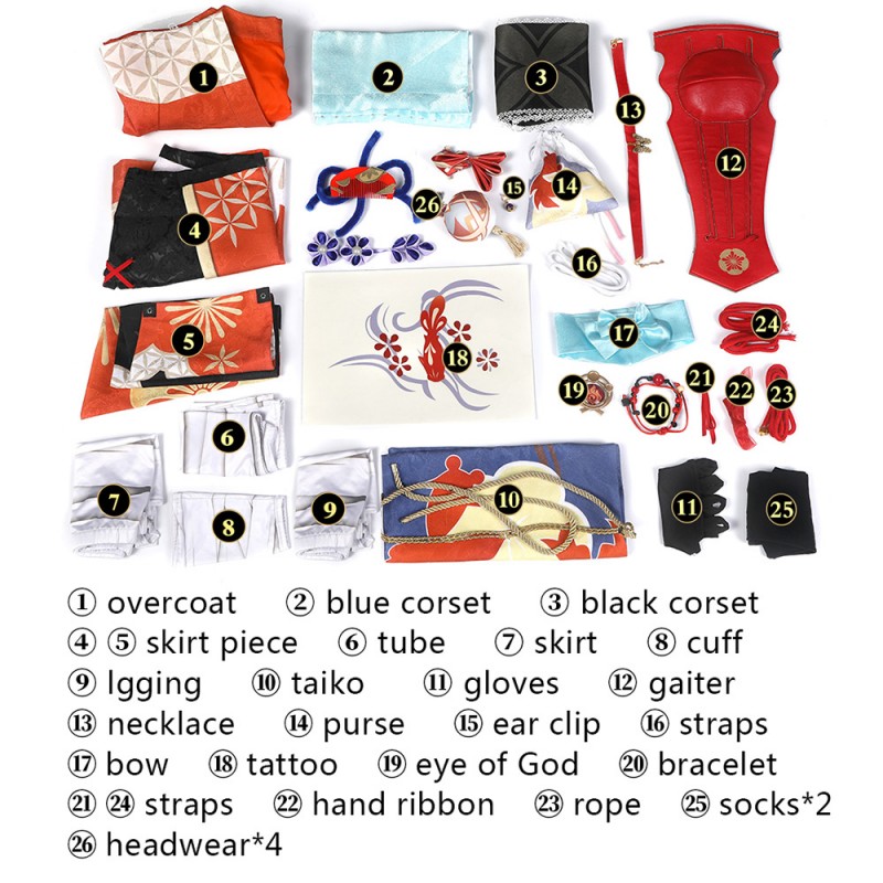 Genshin Impact Yoimiya Cosplay Costume Deluxe Version Full Set