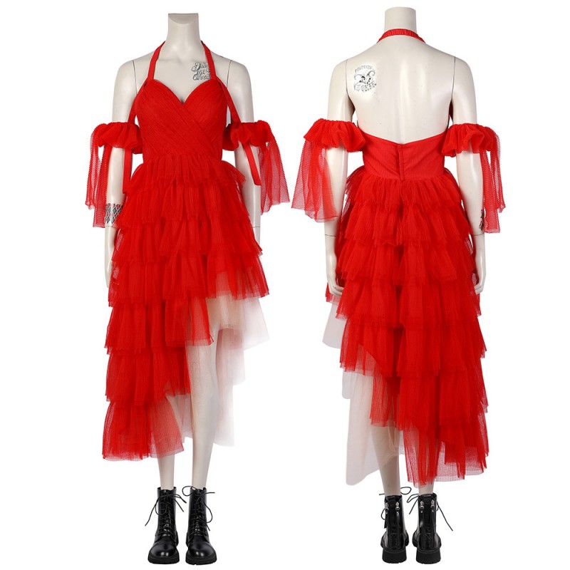 HQ Red Dress Female Super Villain Pleated Halloween Cosplay Suit