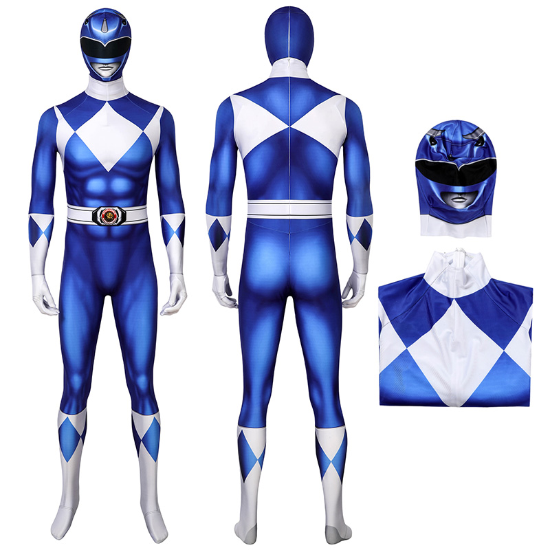 Clearance Sale - Ready To Ship - Male Large Size with 12 US EVA Foot Pad Adult Blue Power Rangers Jumpsuit Cosplay Costumes